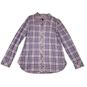 Talbots Button Up Shirt Womens S Purple Plaid Cotton Blend Collared Long Sleeve